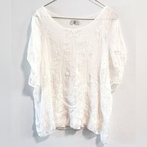 L Angela Moda Made In Italy Silk Blend Quiet Luxury Embroidered Boho Fairy White